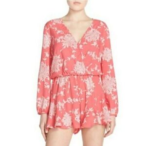 Fraiche By J Floral Pink Jumpsuit Crepe Long Sleeve Women Small